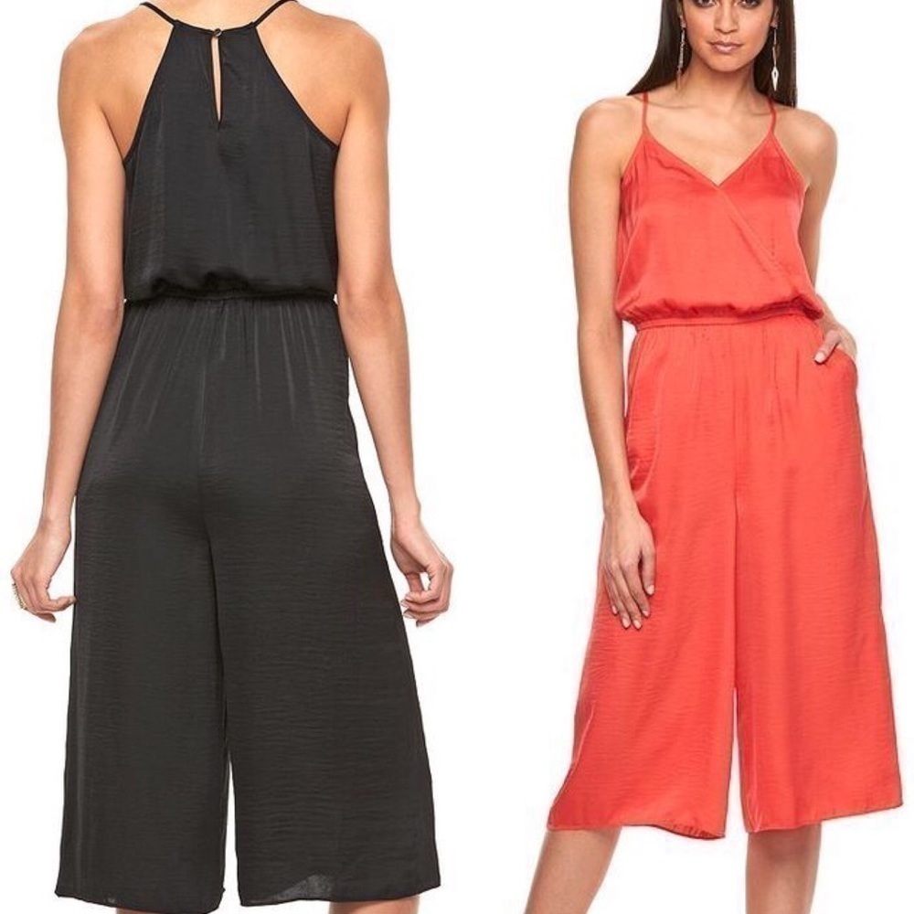 Jennifer Lopez black surplice blouson wide leg jumpsuit